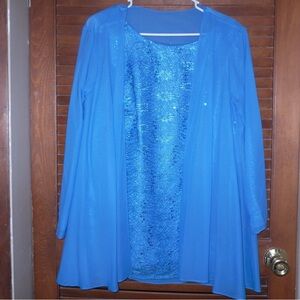 Vibrant Blue Sequin pant suit 3 piece set